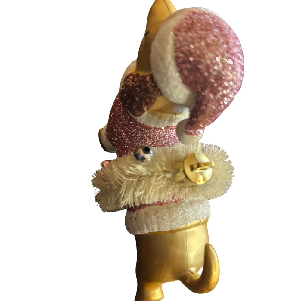 Holiday Dachshund Dog Pink and Gold Ornament with Glitter Santa Suit - Picture 4 of 5